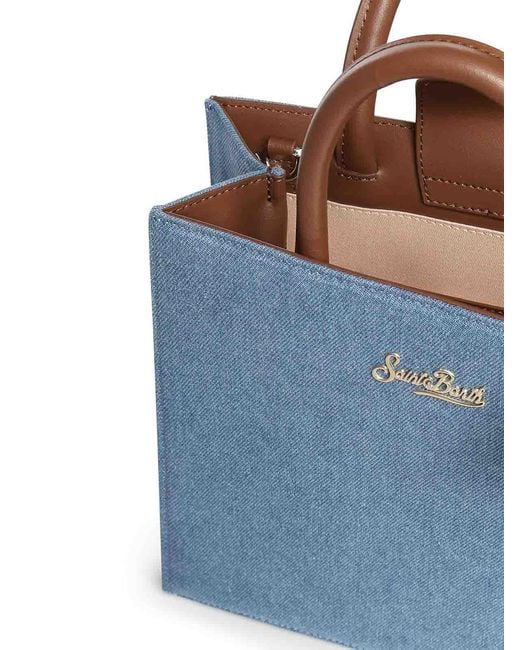 Mc2 Saint Barth Blue And Leather Midi Shopper Bag