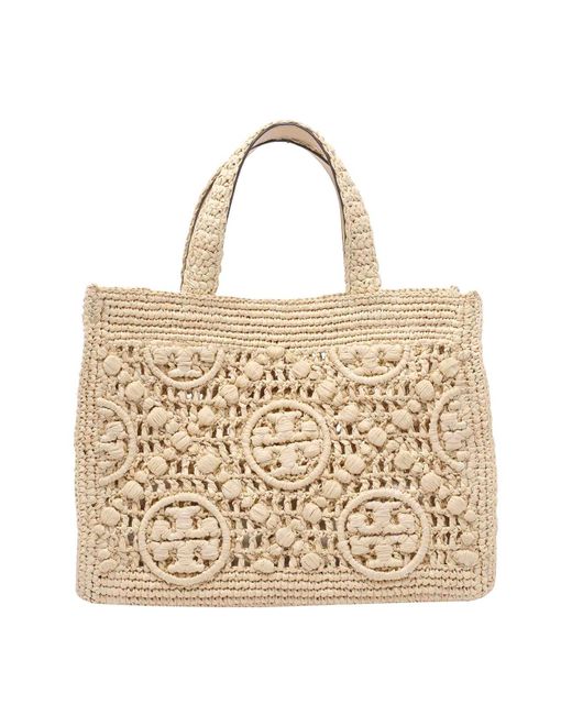 Tory Burch Natural Raffia T Monogram Tote Bag