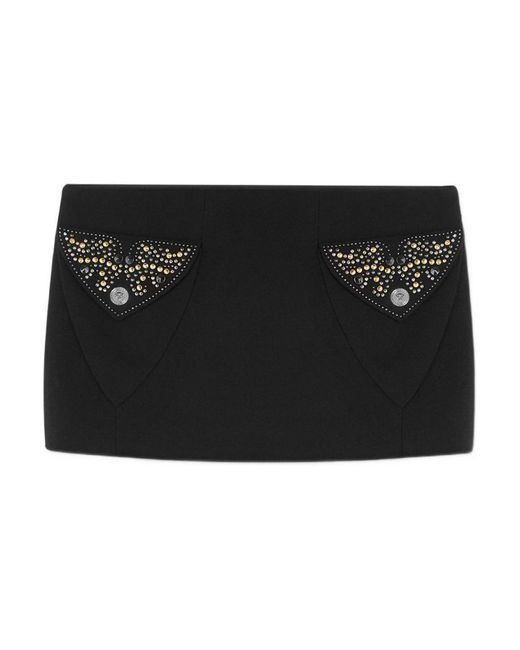 Versace Black Miniskirt With Decorated Pockets