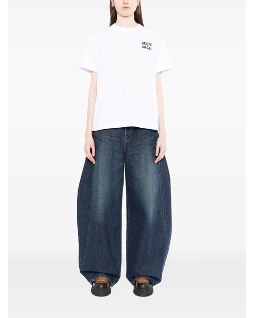 Sacai White Geoff Embroidery Tshirt