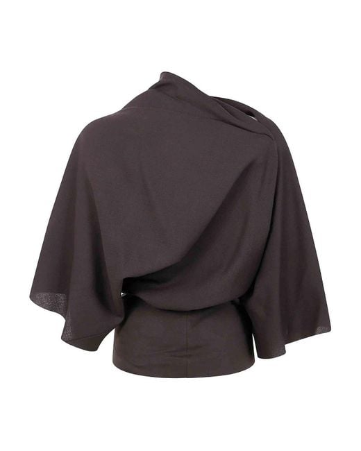 Rick Owens Gray Draped Cowl-Neck Top