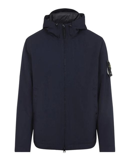 Stone Island Blue Hooded Zip-Front Jacket for men