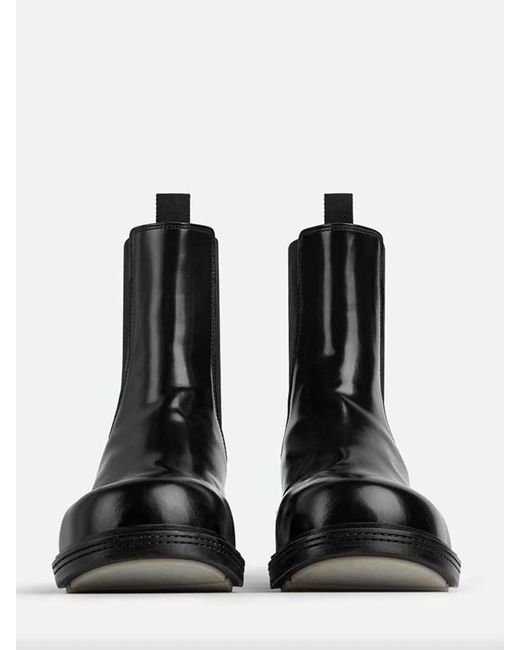 Bottega Veneta Black Brushed Leather Fireman Ankle Boot for men