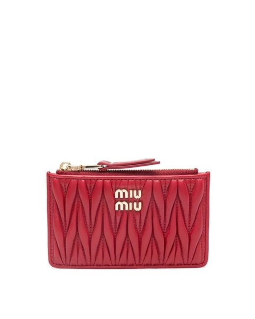 Miu Miu Red Logo-plaque Matelasse Leather Wallet