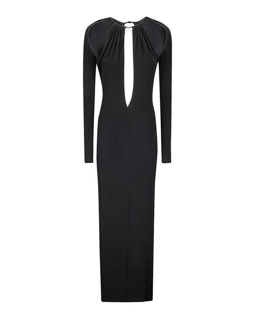 MARINE SERRE Black Draped Jersey Ls Long Dress