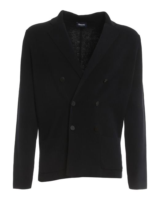 Drumohr Black Cotton Double-Breasted Blazer for men