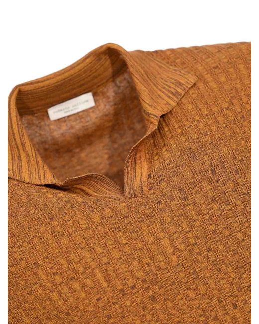 Roberto Collina Brown Textured Cotton Polo Shirt for men