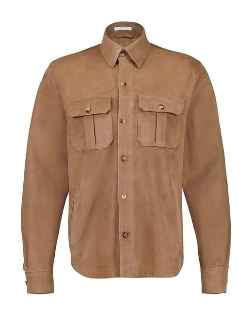 Boglioli Brown Suede Leather Classic Collar Jacket for men