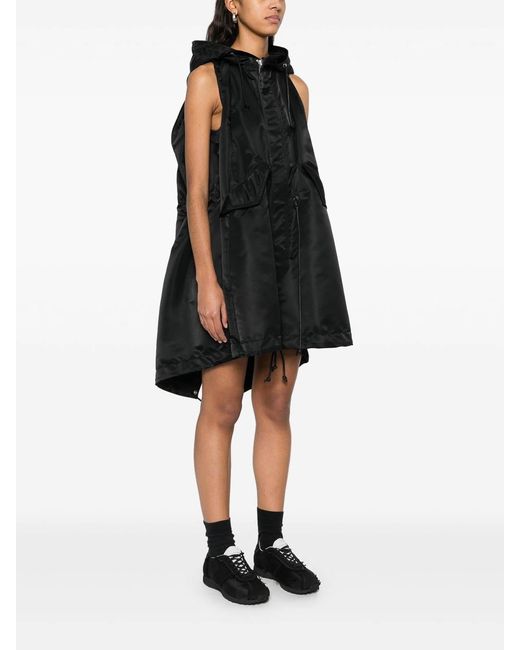 Sacai Black Nylon Twill Hoodie Vest