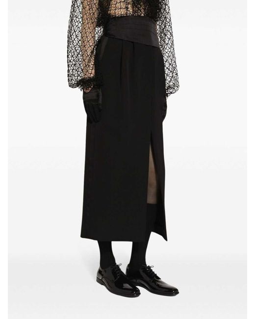 Dolce & Gabbana Black Gabardine Virgin Wool Straight Skirt