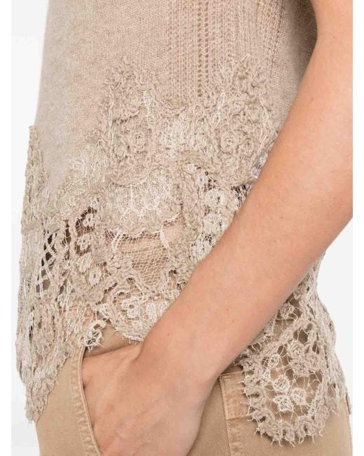 Ermanno Scervino Natural Lace-Trimmed Top