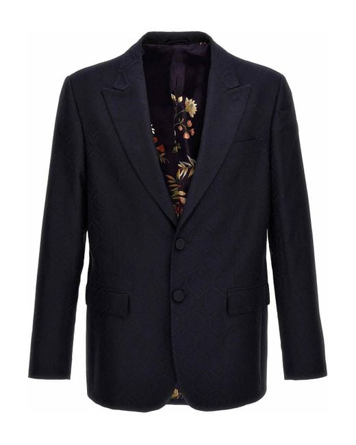 Etro Blue Single-Breasted Jacquard Blazer for men