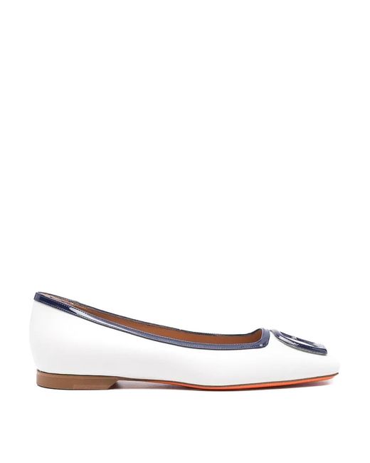 Santoni White Atena Ballet Flat Shoes
