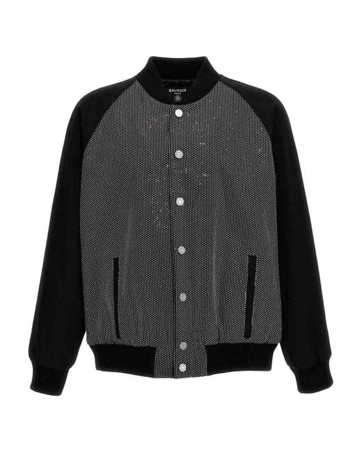 Balmain Black Rhinestone Bomber Jacket for men