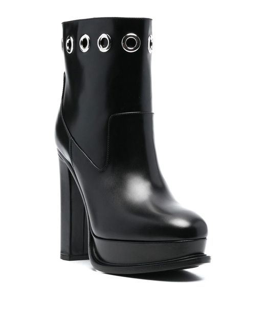 Alexander McQueen Black Heeled Eyelet Leather Boots