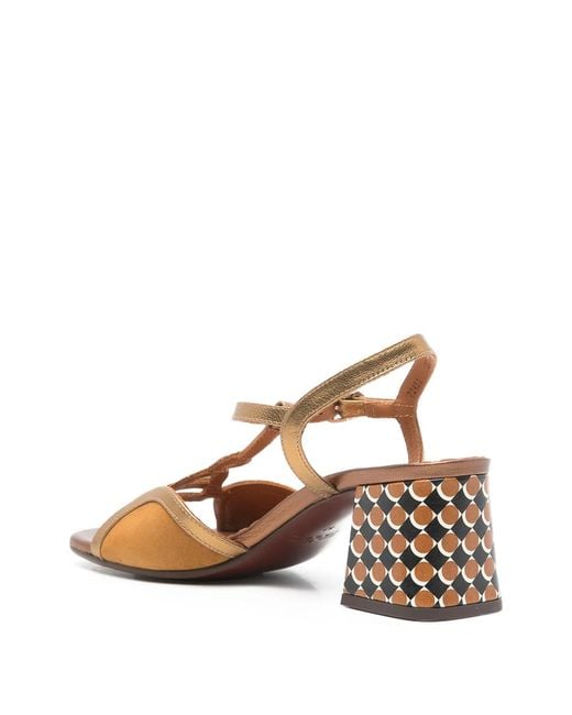 Chie Mihara Natural Letouche T-Strap Patterned Sandals