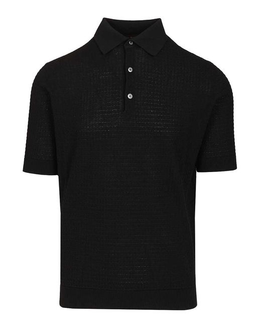 FILIPPO DE LAURENTIIS Black Cable Knit Polo Shirt for men