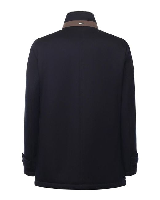 Herno Blue Diagonal Wool Carcoat for men