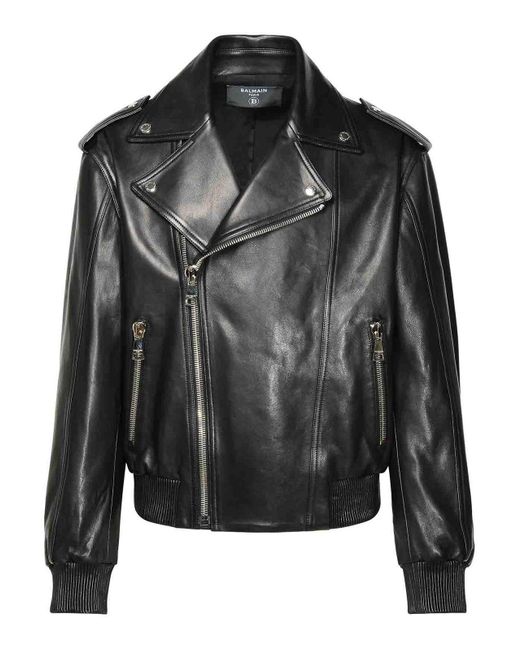 Balmain Black Leather Jacket for men