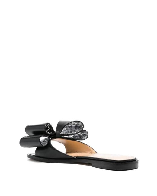 Mach & Mach Black Cadeau Nappa Leather Flat Sandal