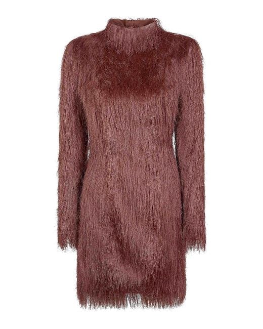 Balmain Purple Long Sleeves Fringes Bodycon Short Dress