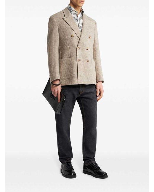 Etro Natural Double-Breasted Jacket With Peak Lapels for men