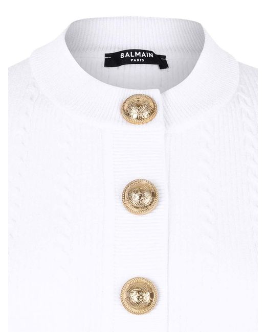 Balmain White Crewneck Cardigan