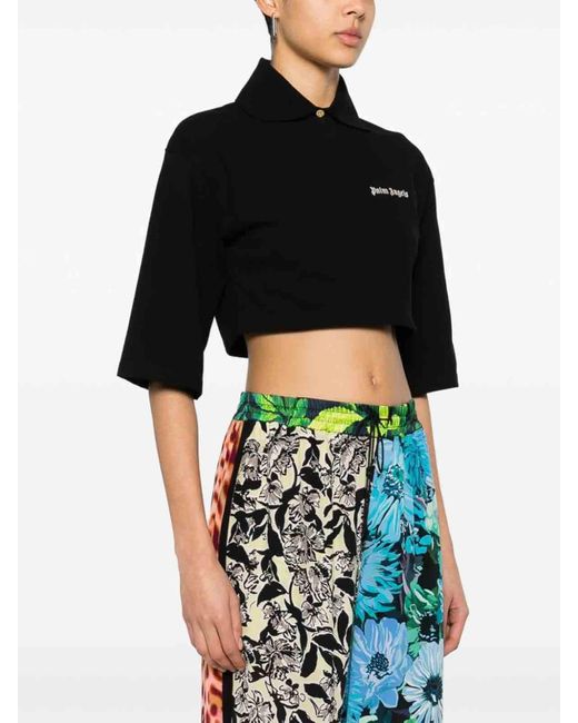 Palm Angels Black Logo Cropped Polo Shirt