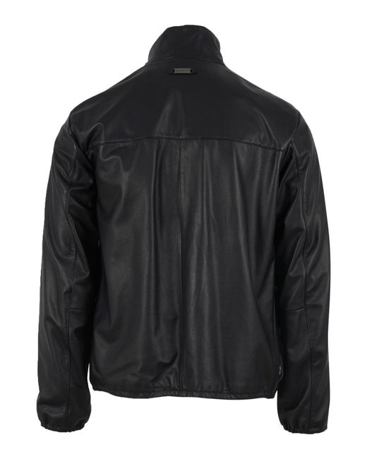 Emporio Armani Black Leath. Blouson Jacket for men