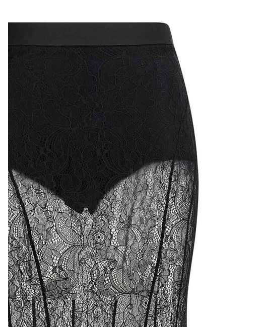 Elisabetta Franchi Black Lace Long Skirt