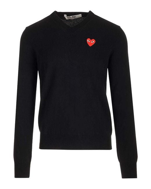 COMME DES GARÇONS PLAY Blue V-Neck Wool Sweater for men