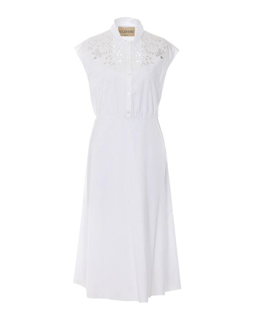 Valentino Garavani White Embroidered Midi Dress