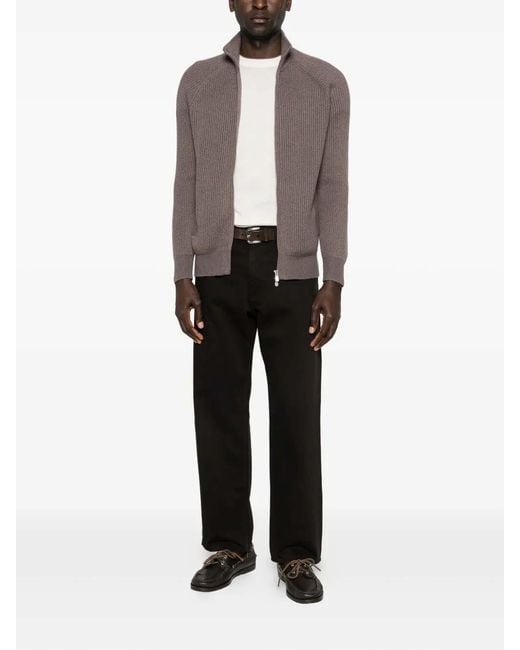 Brunello Cucinelli Brown Zip-Front Cardigan for men
