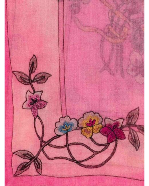 Faliero Sarti Pink Scarf With Floral Embroidery