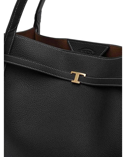 Tod's Black Medium Leather Shopping Bag