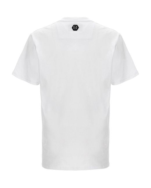 Philipp Plein White Rhinestone Logo T-shirt for men
