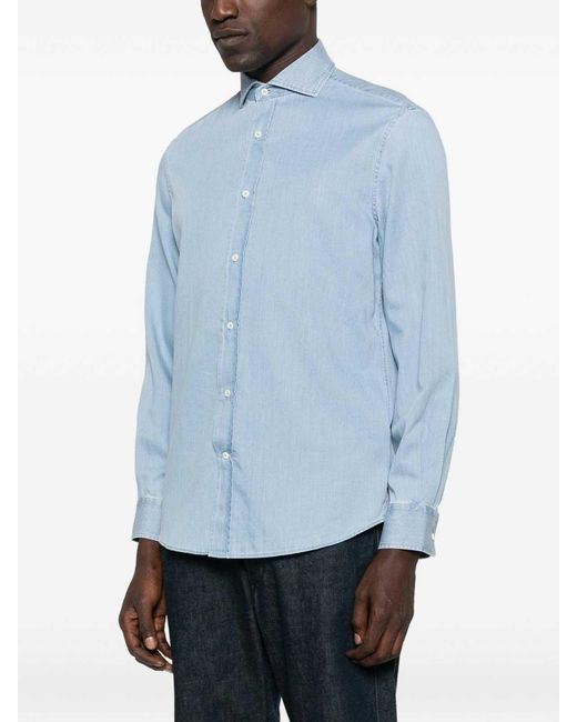 Brunello Cucinelli Blue Cotton Shirt for men