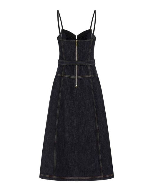 Self-Portrait Blue Denim Flared Midi Dress