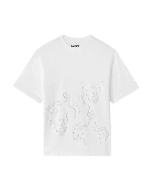 Ganni White Heavy Cotton Jersey Embroidery