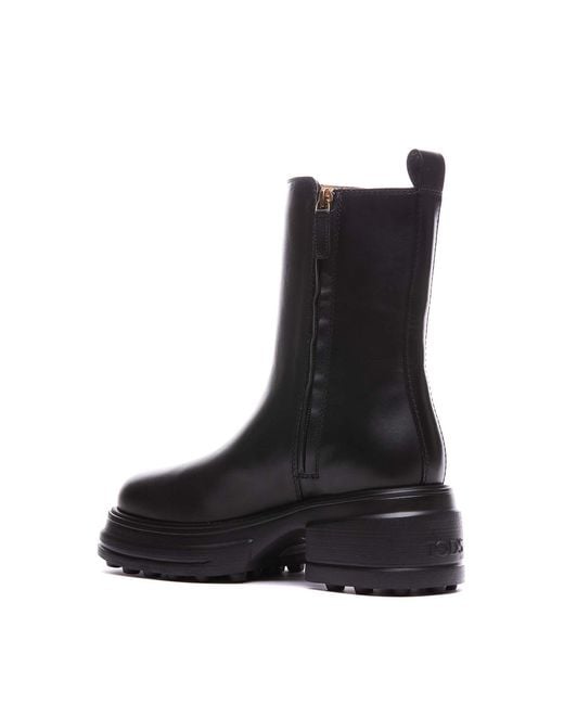 Tod's Black Leather Platform Boots