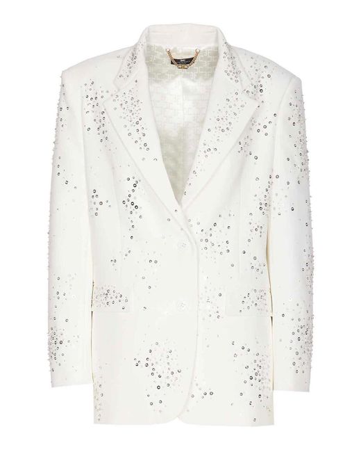 Elisabetta Franchi White Double Breated Sequins Jacket