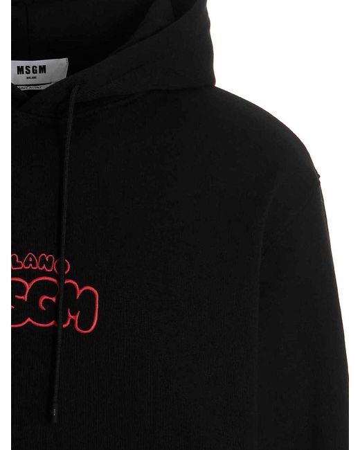 MSGM Black Logo Embroidery Hoodie By Burro Studio for men
