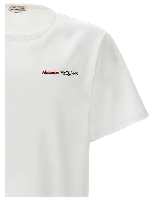 Alexander McQueen White Logo Embroidery T-shirt for men