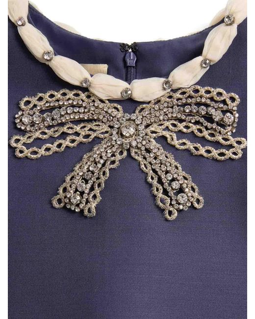 Valentino Blue Wool And Silk Embroidered Dress