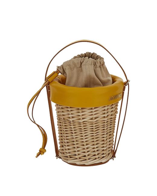 Jacquemus Bucket Bag In Natural Wicker With Dark Yellow