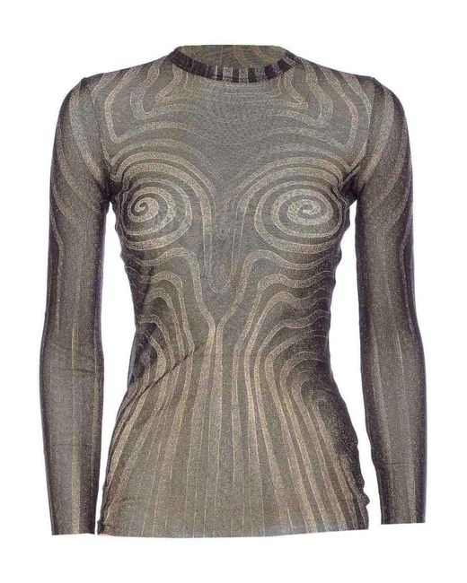 Jean Paul Gaultier Gray Mesh Spiral Print Top