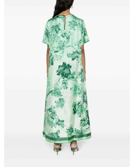 F.R.S For Restless Sleepers Green Printed Silk Long Dress