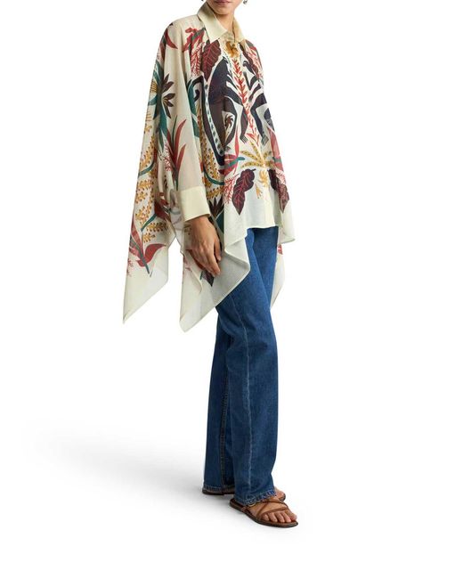 Etro White Shirt With Handkerchief Hem And Placed Print