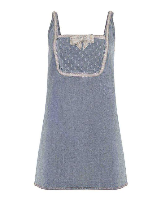 Self-Portrait Gray Dress Made Of Denim