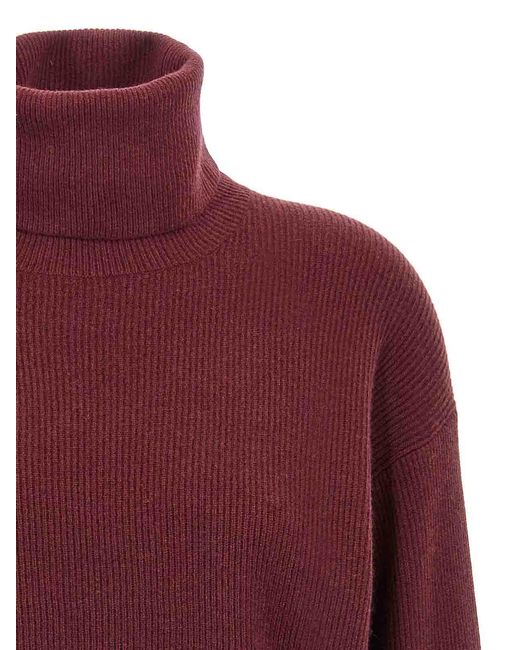 Brunello Cucinelli Red Ribbed Turtleneck Sweater